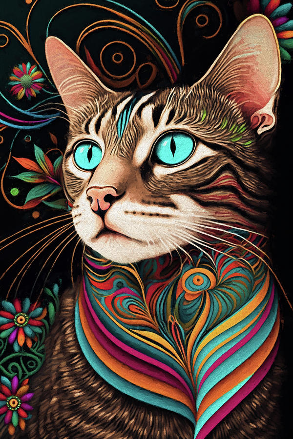 Colorful Contemporary Tabby Cat Digital Art by Peggy Collins
