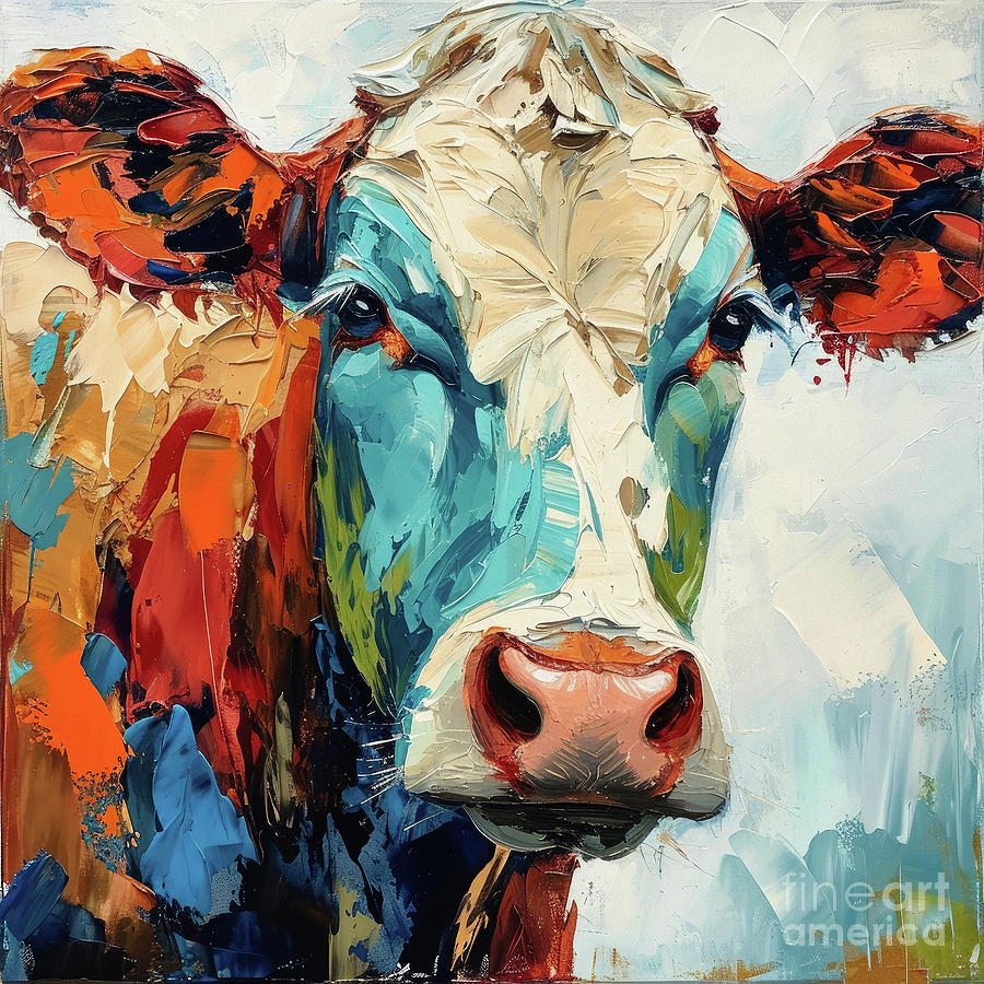 Colorful Country Cow Painting by Tina LeCour