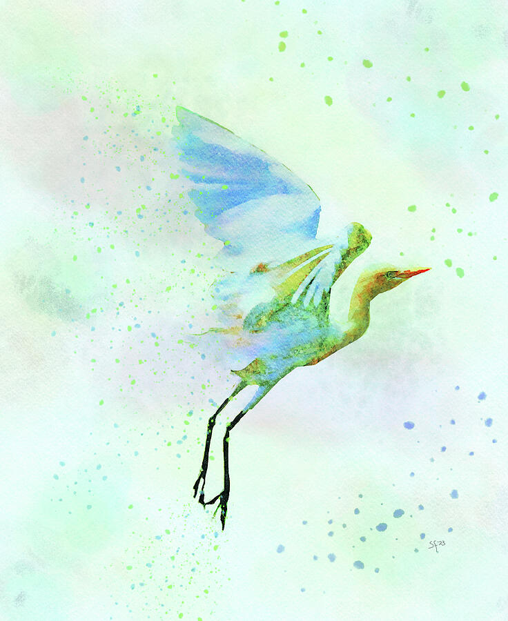 Colorful Crane Watercolor Bird Wildlife Painting Digital Art by Shelli Fitzpatrick