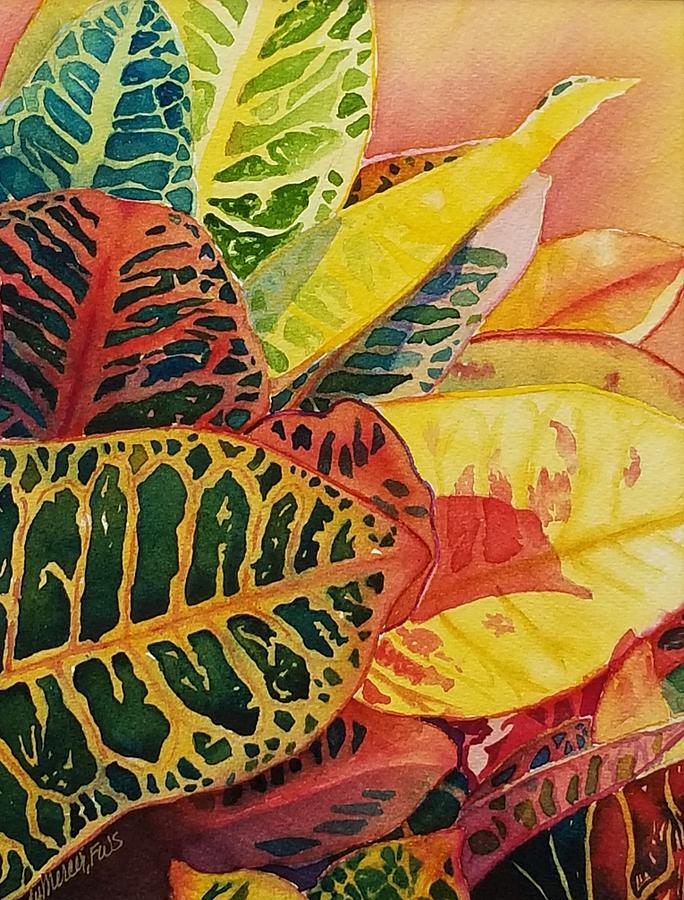 Colorful  Crotons Painting by Judy Mercer