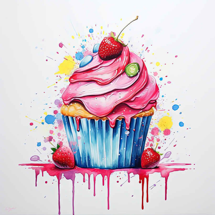 Cupcakes Painting - Colorful Cupcake Art by Lourry Legarde