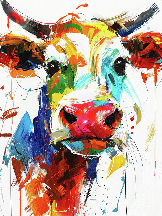 Colorful Curious Cow Painting