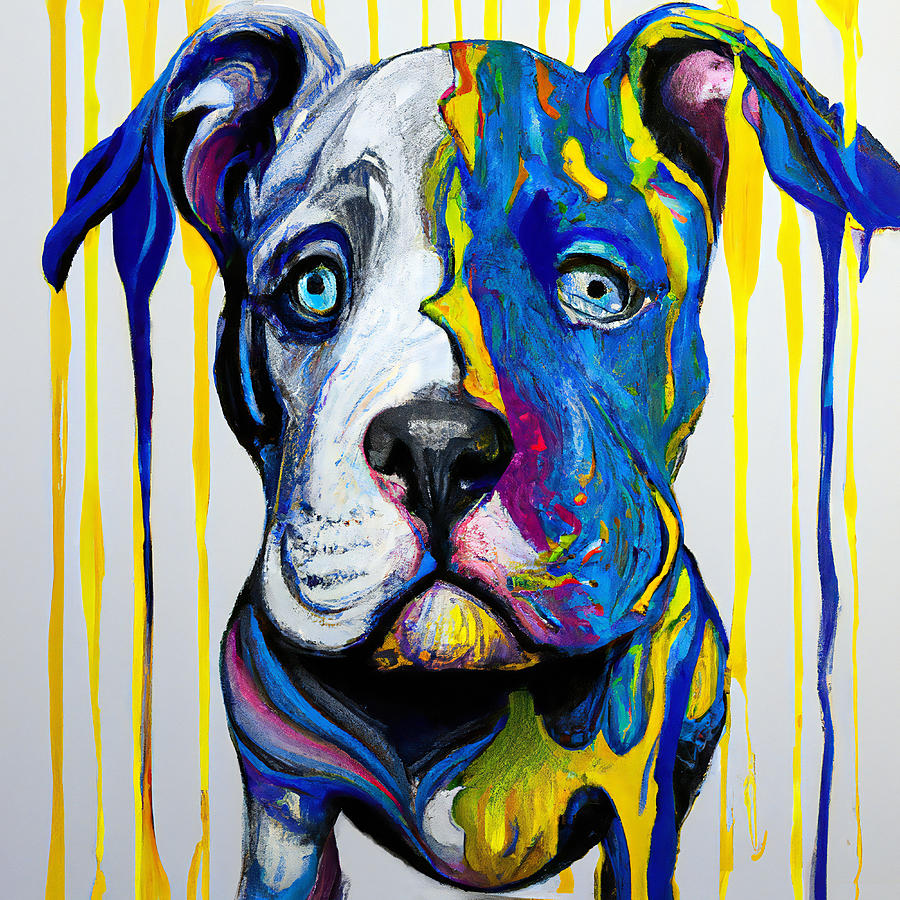 Colorful Cute Pitbull Puppy Dog Portrait Painting by StellArt Studio ...