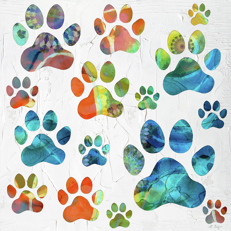 Colorful Dancing Dog Paws Art Painting by Sharon Cummings