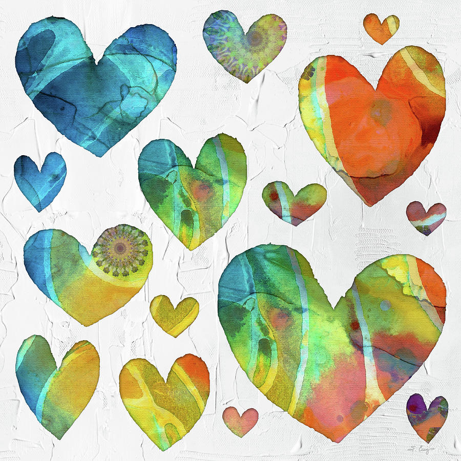 Colorful Dancing Hearts Art Painting by Sharon Cummings