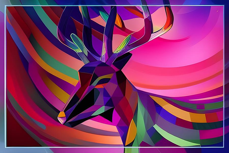 Colorful Deer with Horns Digital Art by Beverly Read