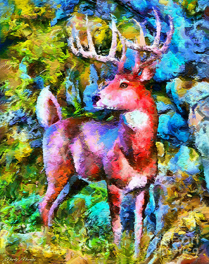 Colorful Deers V3 Mixed Media by Martys Royal Art