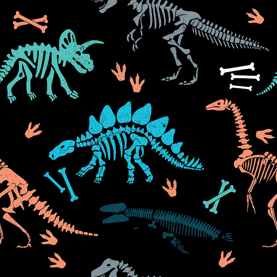 Colorful Dinosaur Skeleton Poster summer Painting by Clarke Charles ...