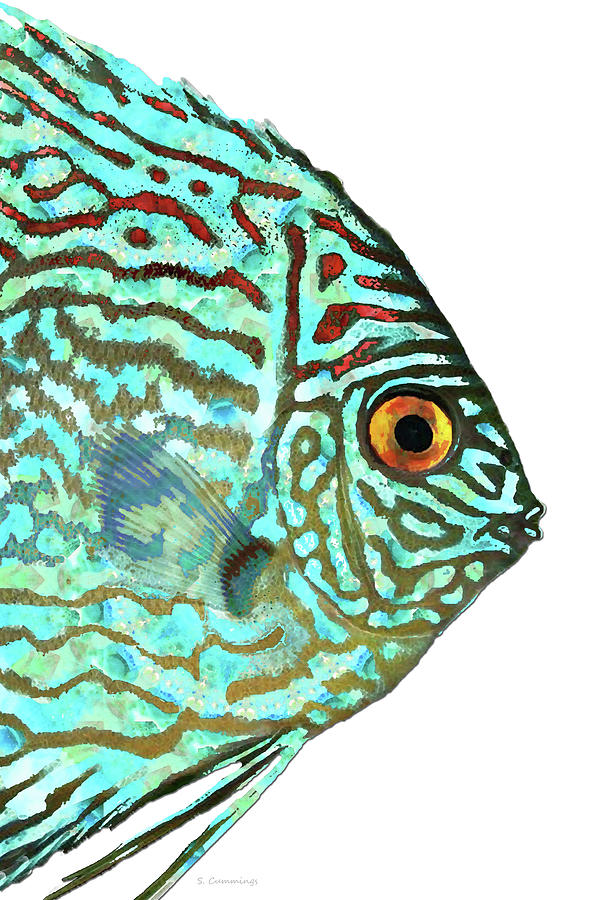 Colorful Discus Fish Art - Big Fish Head Painting by Sharon Cummings