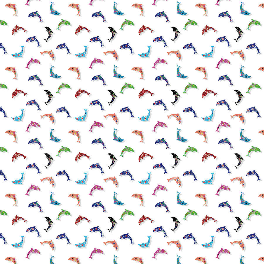 Colorful Dolphins Pattern Digital Art
