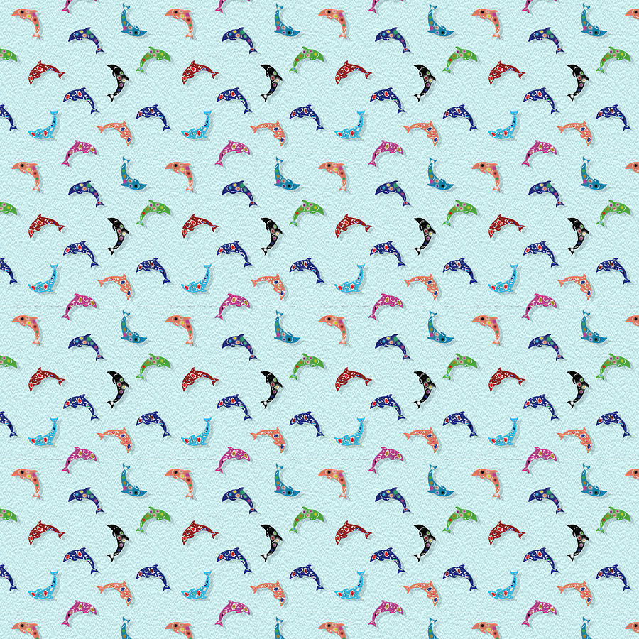Colorful Dolphins Pattern on Teal Digital Art by Mary Poliquin - Policain Creations