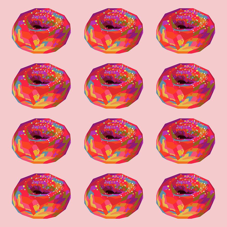 Colorful Donuts Wpap Pop Art Pattern Pink Background Digital Art