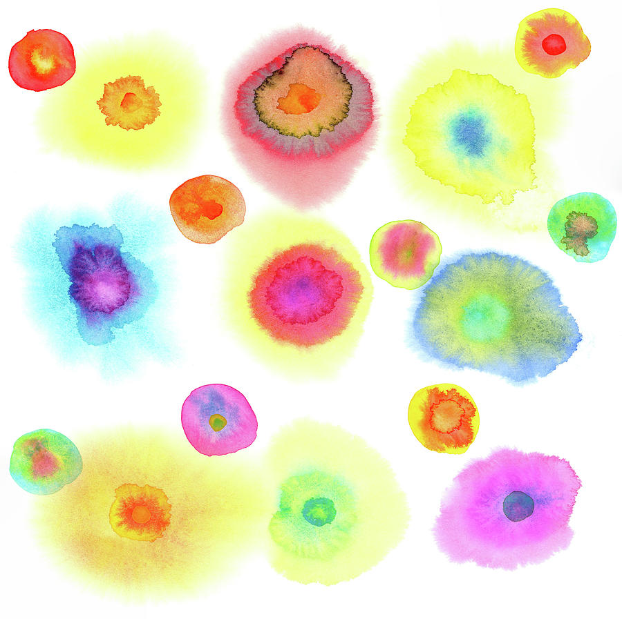 Colorful dots floating Painting by Karen Kaspar