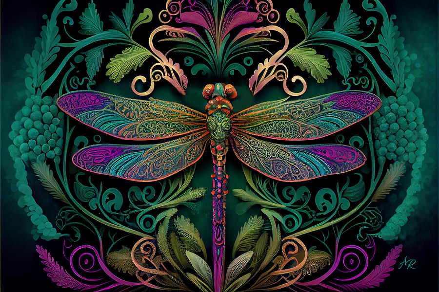 Colorful Dragonfly With Floral Background Digital Art by Adrian Reich