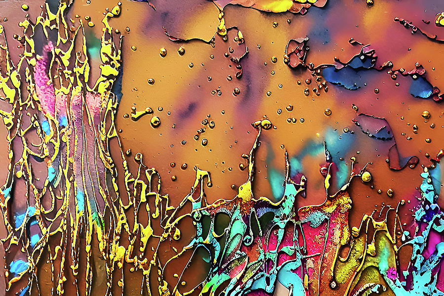 Colorful dry weeds on copper - digital art Mixed Media by Tatiana Travelways