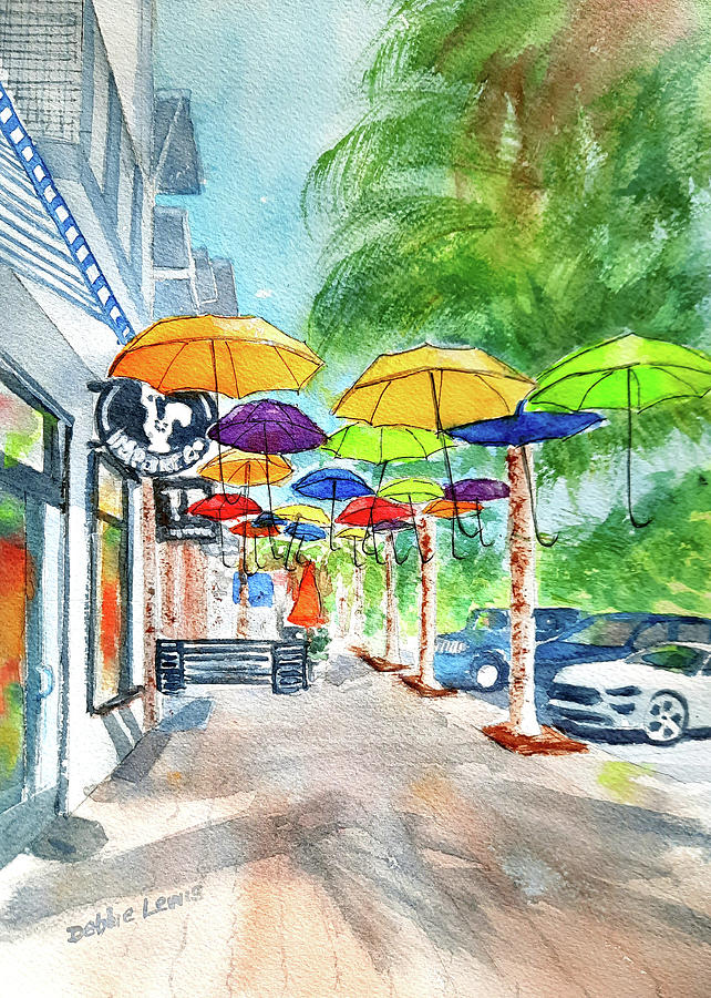 Colorful Dunedin Umbrellas Painting by Debbie Lewis