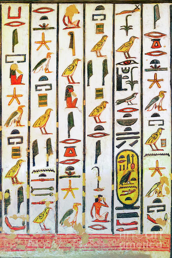 Colorful egyptian hieroglyphic writing Photograph by Delphimages Photo Creations