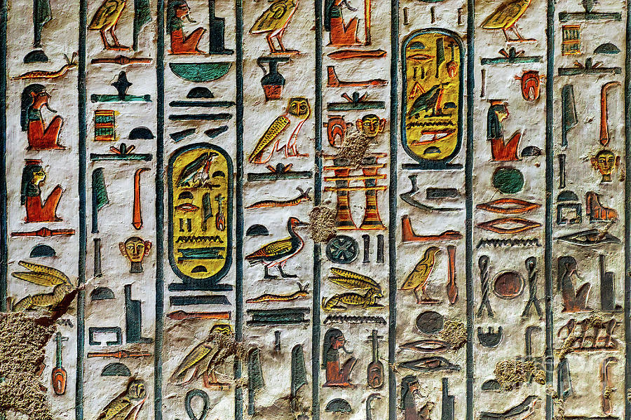 Colorful egyptian hieroglyphs Photograph by Delphimages Photo Creations