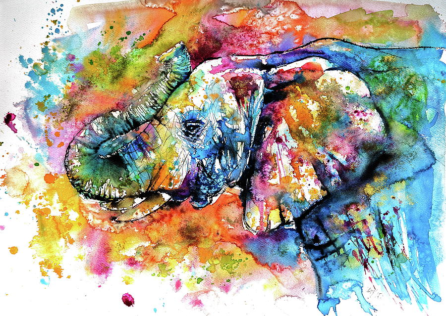 Colorful elephant big size Painting by Kovacs Anna Brigitta - Fine Art ...