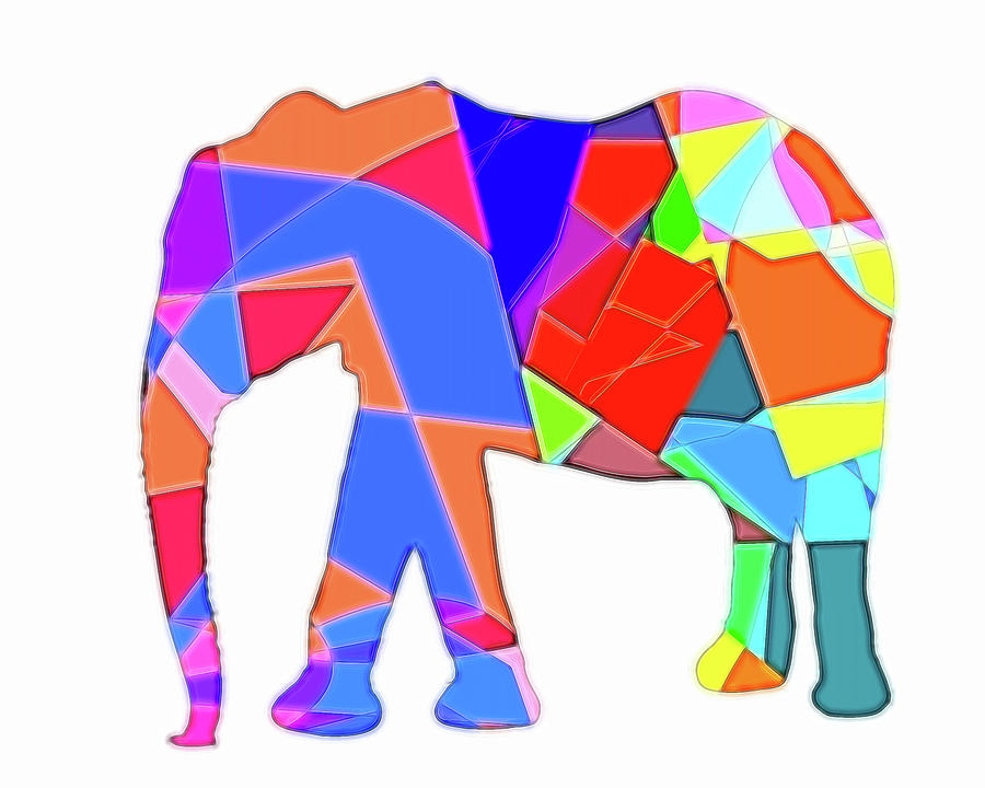 Colorful Elephant Glowing Digital Art by Dan Sproul