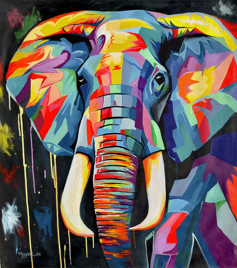 Colorful Elephant Painting by Mayamiko Banda - Malawi Colorful Elephant Painting by Mayamiko Banda - Malawi