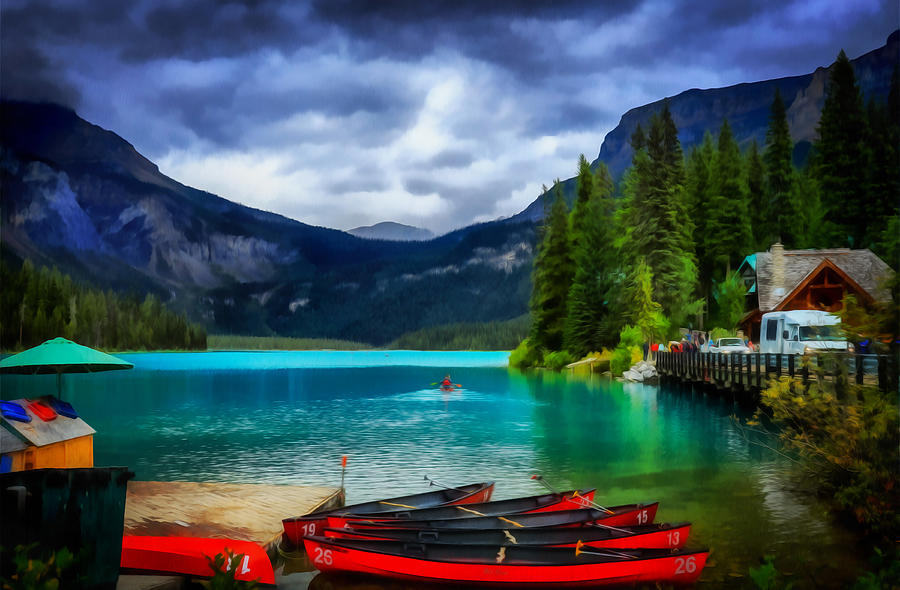 Colorful Emerald Lake Canada Oil Paint Painting by Dan Sproul