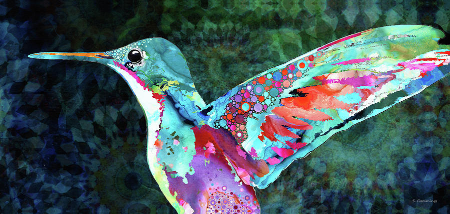 Colorful Enchanted Hummingbird Bird Art Painting by Sharon Cummings