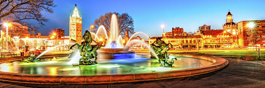 Colorful Evening At The Mill Creek Park Fountain - A Panoramic View Photograph by Gregory Ballos Colorful Evening At The Mill Creek Park Fountain - A Panoramic View Photograph by Gregory Ballos