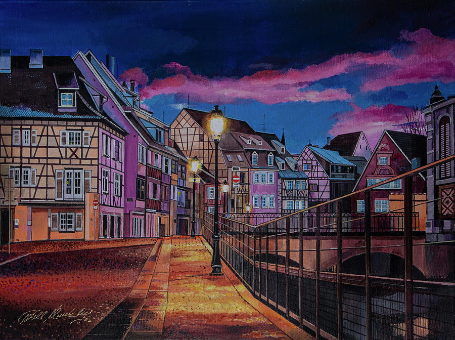 Colorful Evening Street Lamps Painting by Bill Dunkley
