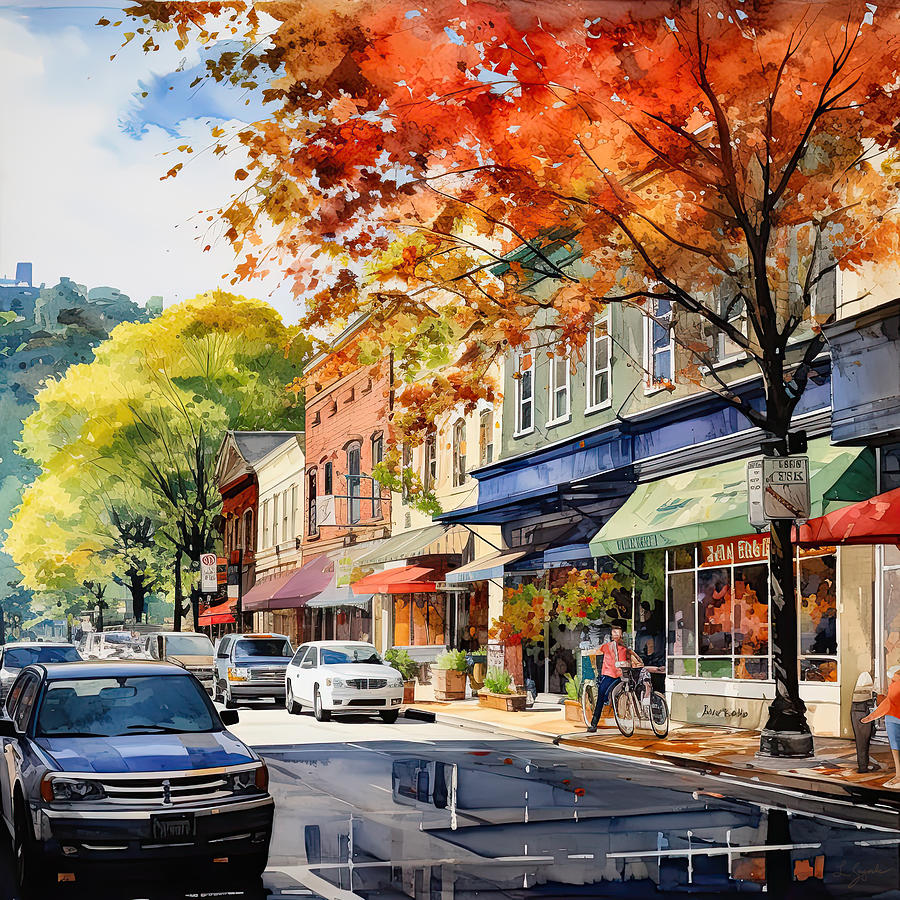 Colorful Fall Downtown Painting by Lourry Legarde