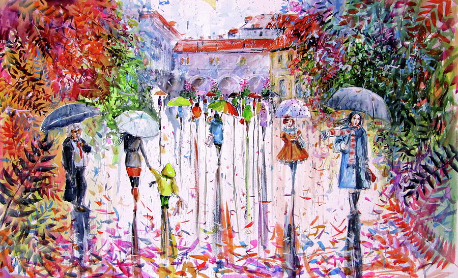 Colorful fall in the city II Painting by Kovacs Anna Brigitta
