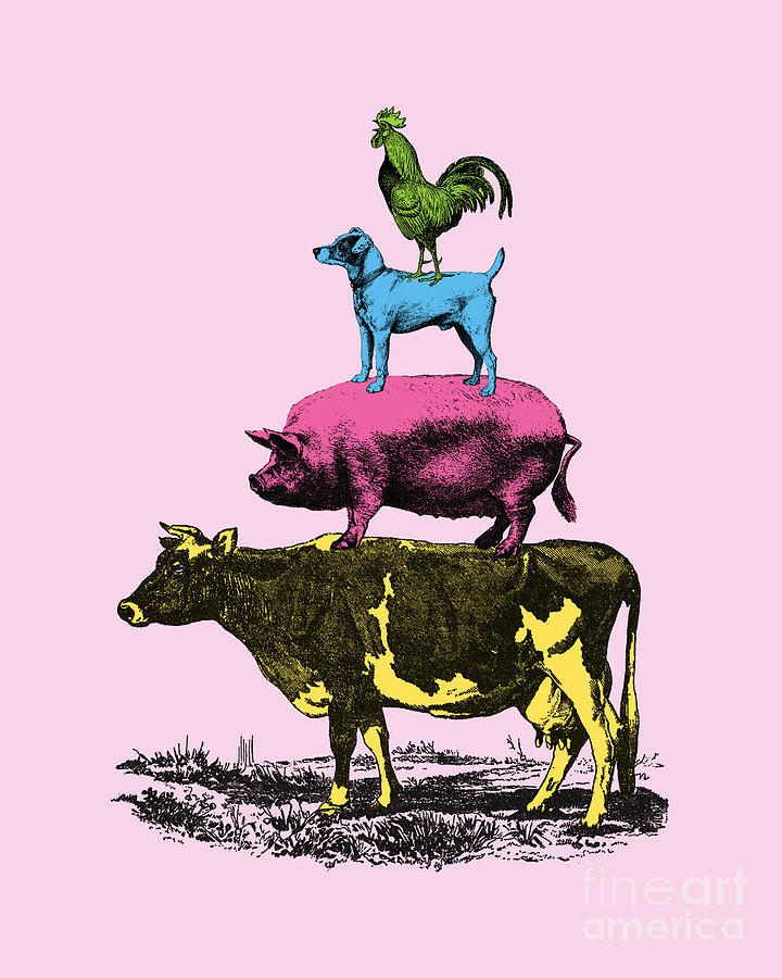 Animal Digital Art - Colorful Farm Animals On Pink Background by Madame Memento
