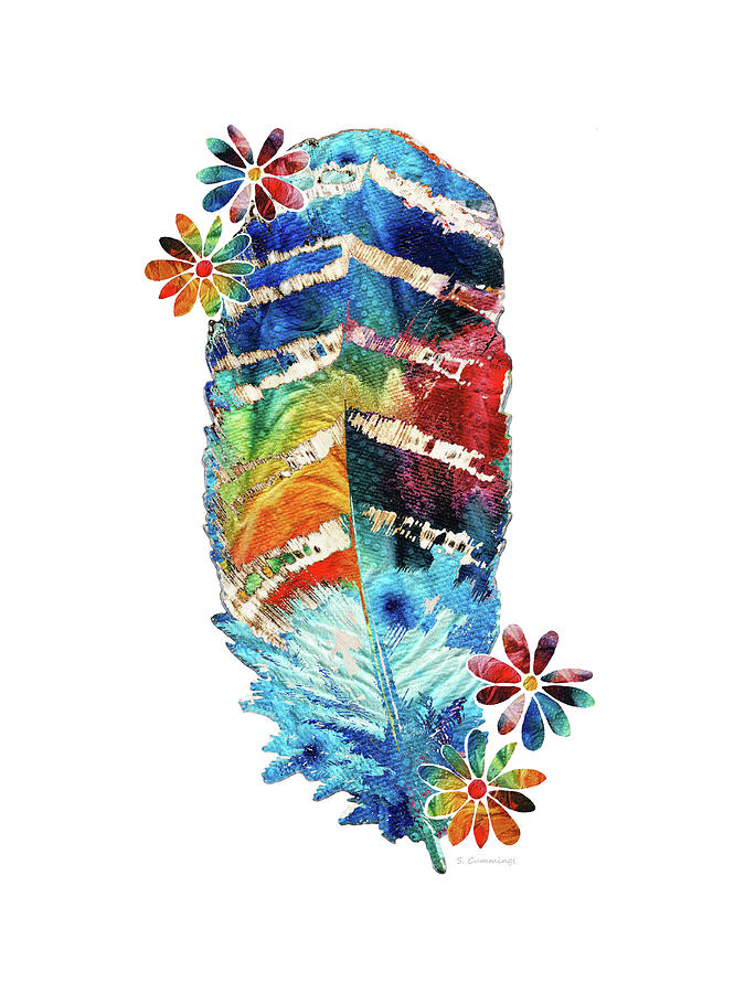 Colorful Feather Flowers Floral Art  Painting by Sharon Cummings