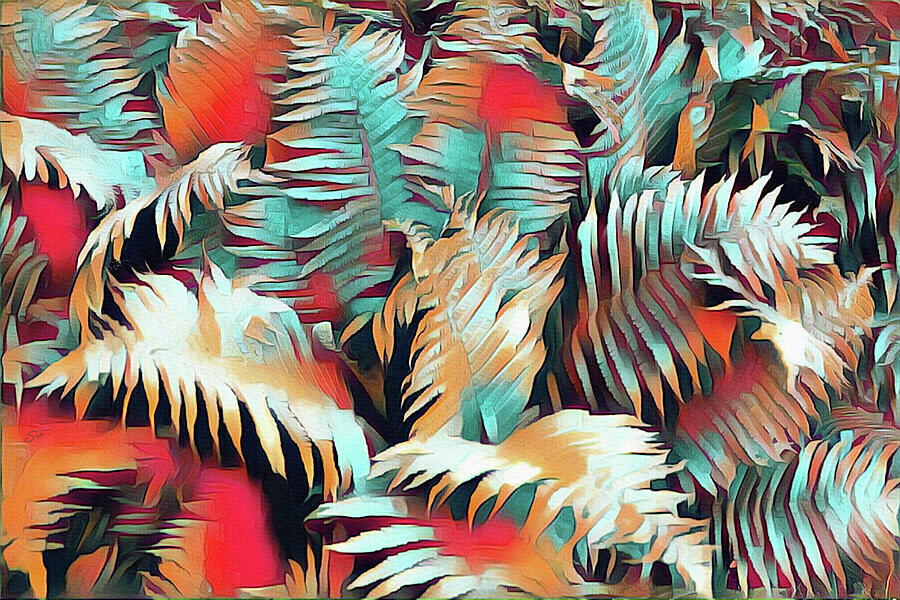 Colorful Ferns Botanical Abstract Painting  Digital Art by Shelli Fitzpatrick