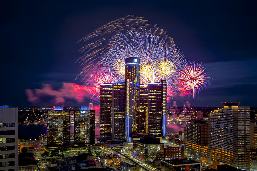 Colorful fireworks in Detroit Photograph by Photo by Mike Kline (notkalvin)