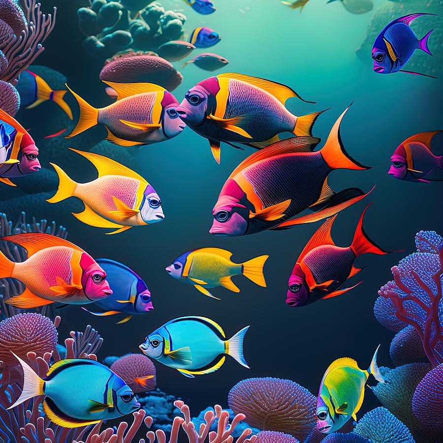 Colorful Fish Swimming In The Ocean Digital Art by Damien Adam - Fine ...