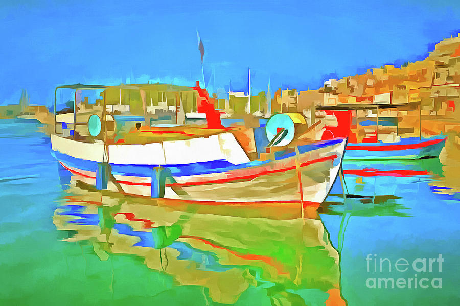 Colorful fishing boats Painting by George Atsametakis