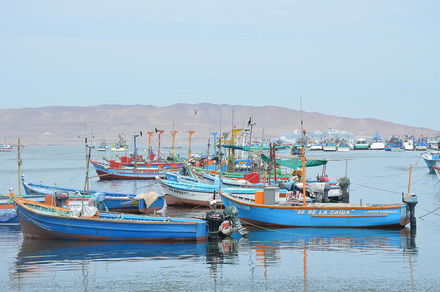 Colorful Fishing Boats In The Harbor At Paracas Peru Photograph by ...