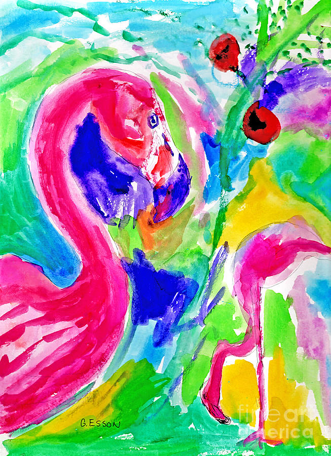 Colorful Flamingos Painting by Genevieve Esson