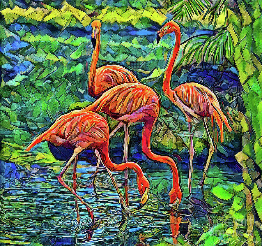 Colorful Flamingos V3 Mixed Media by Marty's Royal Art - Fine Art America