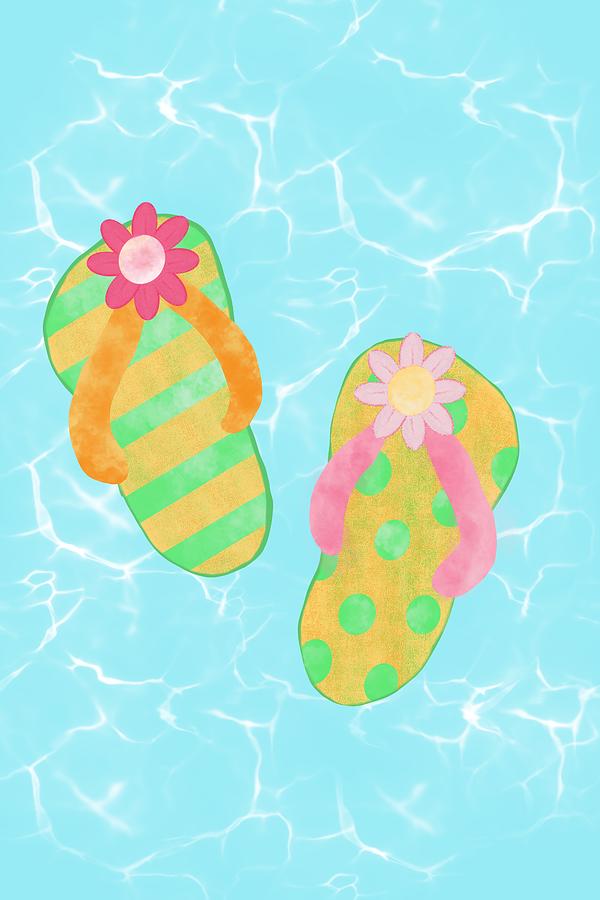 Colorful Flip Flops on Water Painting by Pamela Williams