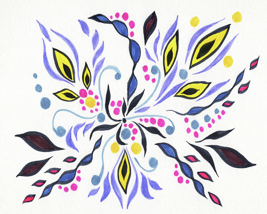  Colorful Floral Design With Leaves Berries Flowers Pattern I  Painting by Irina Sztukowski