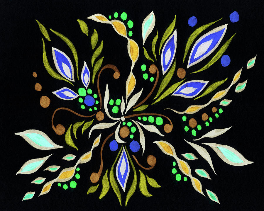 Colorful Floral Design With Leaves Berries Flowers Pattern II Painting by Irina Sztukowski