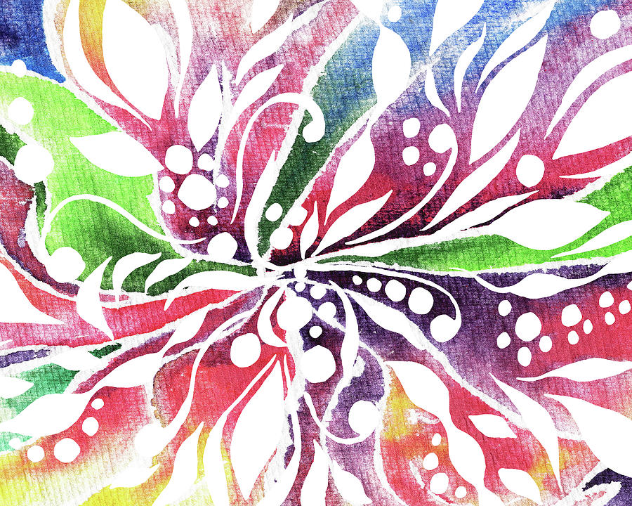 Colorful Floral Design With Leaves Berries Flowers Pattern V Painting by Irina Sztukowski