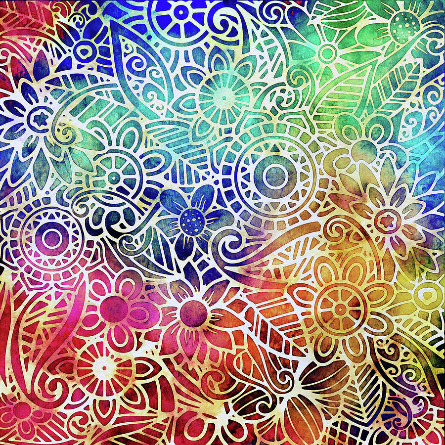 Colorful Floral Mandala Zentangle Art Digital Art by Peggy Collins