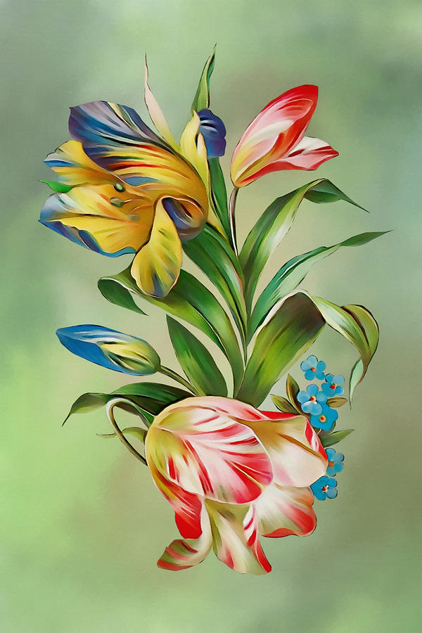 Colorful Flower Grouping  Mixed Media by Sandi OReilly