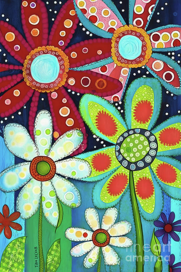 Colorful Flower Power Painting by Tina LeCour