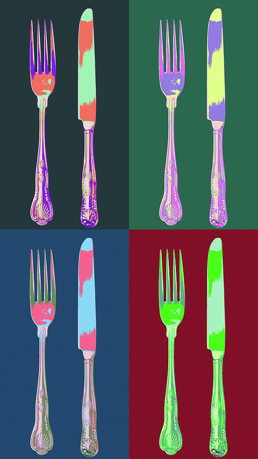 Colorful Fork and Knife Pop Art Mixed Media by Shelli Fitzpatrick Colorful Fork and Knife Pop Art Mixed Media by Shelli Fitzpatrick