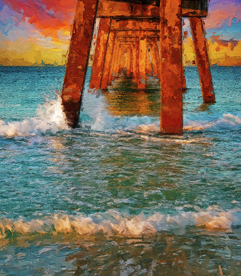 Colorful Fort Walton Beach Pier Sunrise Painting by Dan Sproul