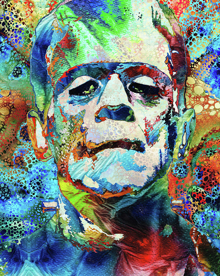 Frankenstein Painting - Colorful Frankenstein Art Hidden Gem by Sharon Cummings